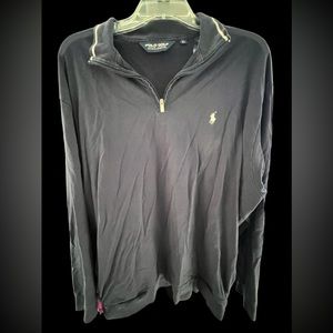 XL Ralph Lauren long sleeve polo shirt. Navy blue, side pockets, quarter zip